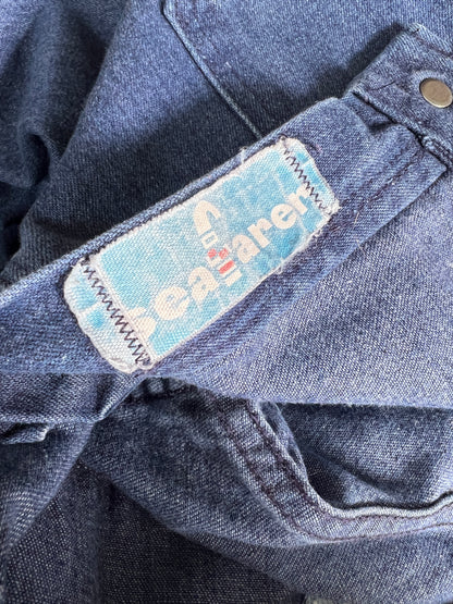 Vintage 1970’s Seafarer Navy Sailor Jeans Cropped 12” Kick Flare Talon Zipper Made In USA 36