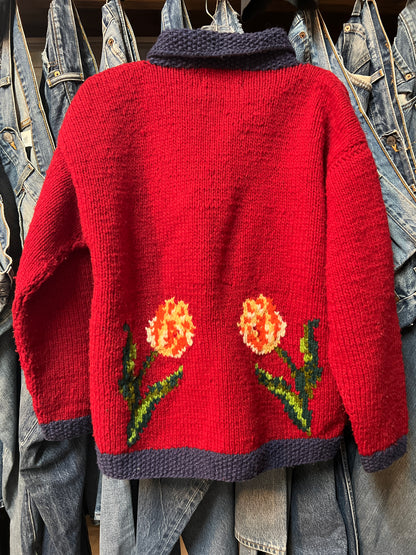 RARE Vintage 80’s Hand Knit Tulip Cowichan Sweater Jacket w/ Pockets L/XL