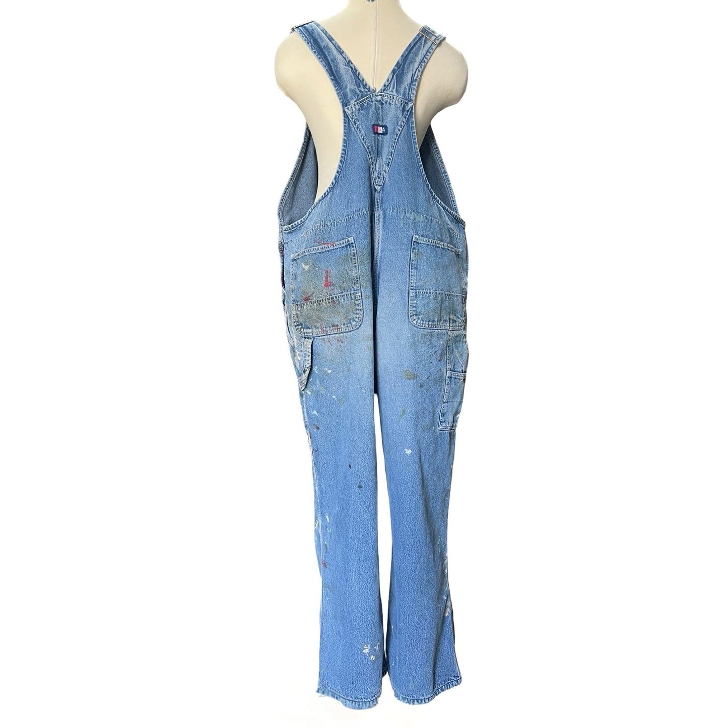 Vintage USA Works One Of A Kind Flannel Lined Distressed Painted Oversized Overalls