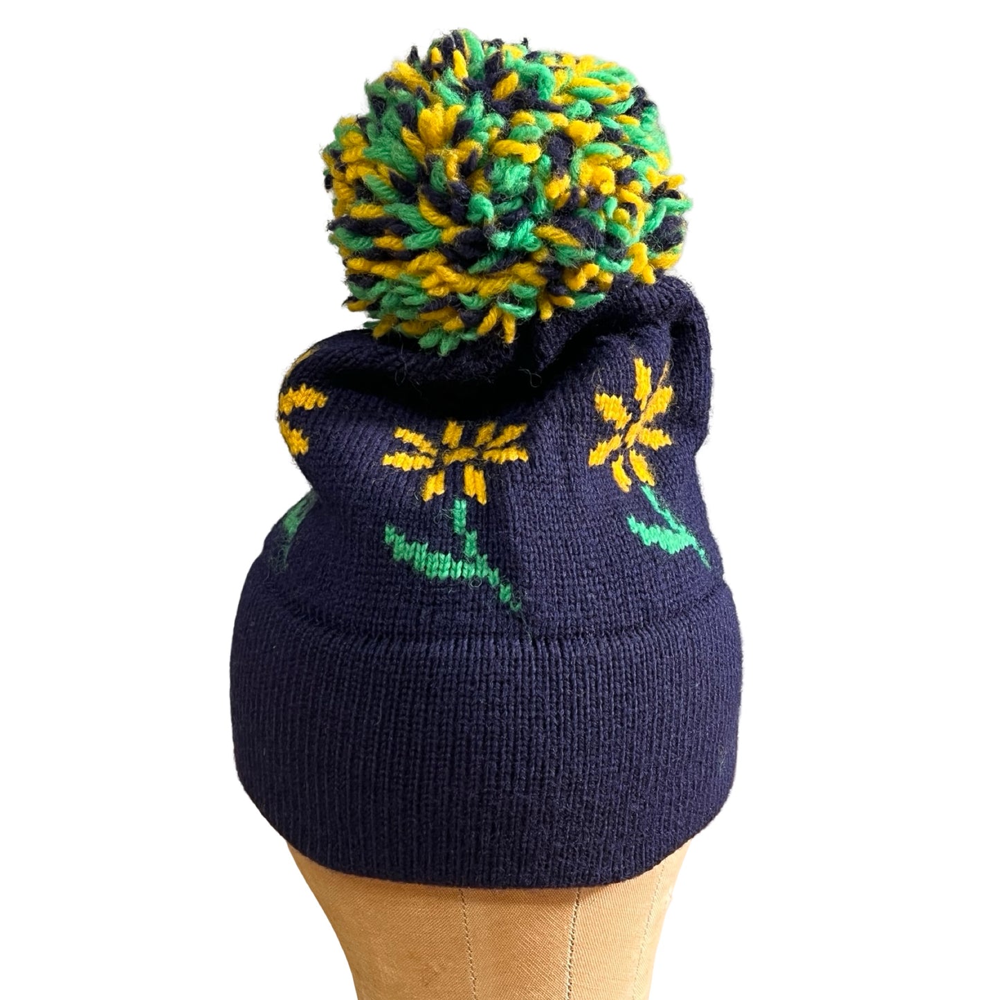 Vintage 80’s CB Daisy Pom Pom Wool Ski Hat O/S