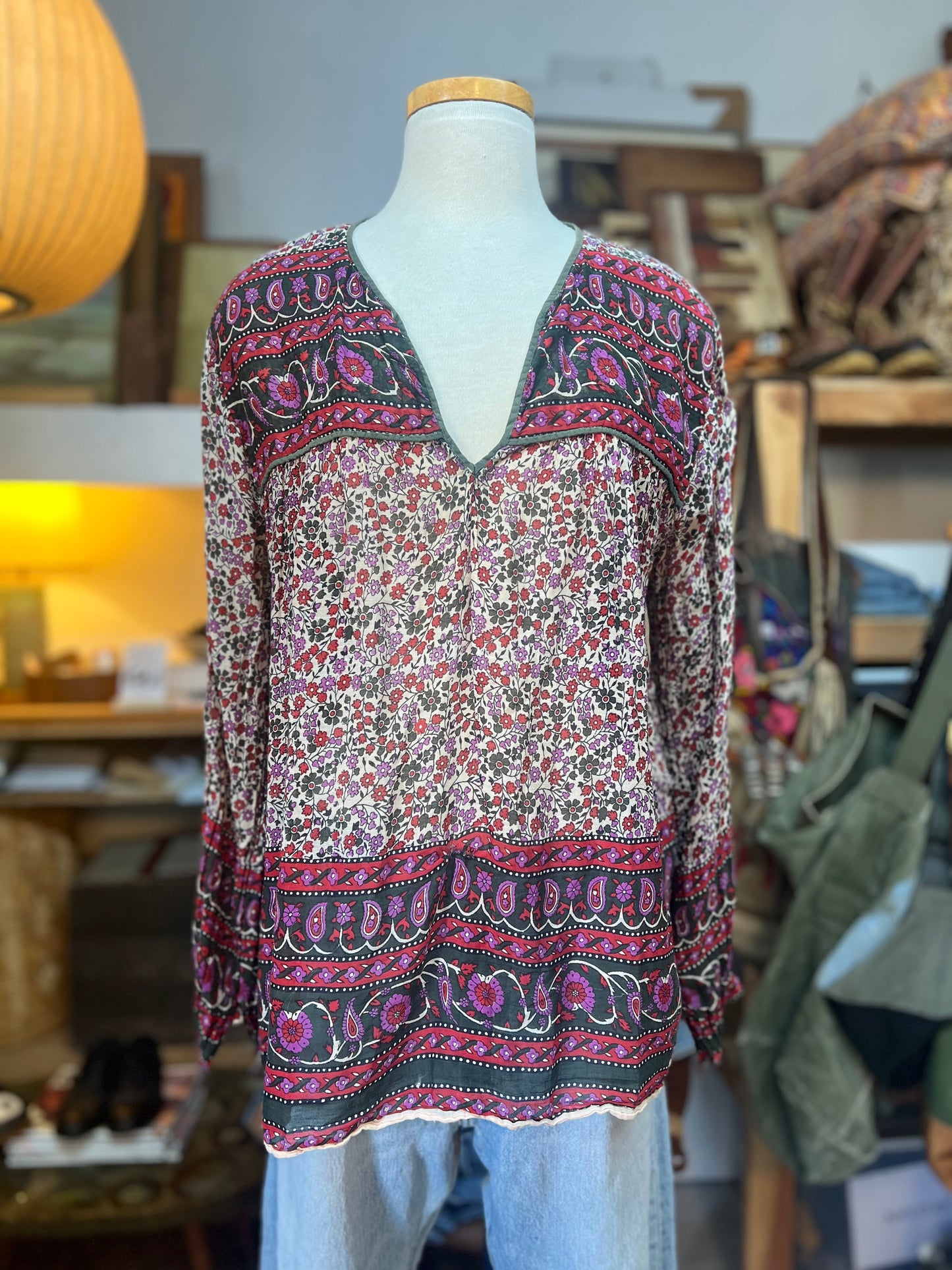 Vintage 70’s India Block Print Sheer Cotton Gauze Blouse