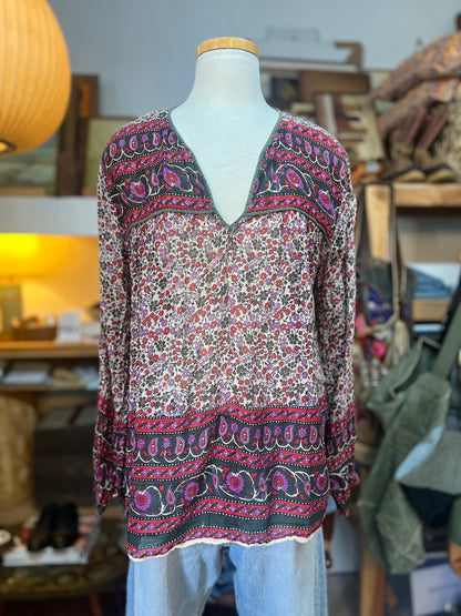 Vintage 70’s India Block Print Sheer Cotton Gauze Blouse