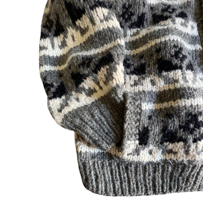 Vintage Hand Knit Wool Cowichan Cardigan w/ Pockets
