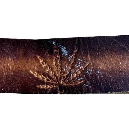 Vintage 70’s Hand Tooled Weed Leaf Brass Buckle Belt