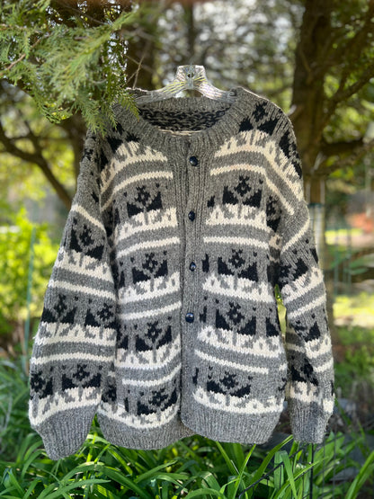 Vintage Hand Knit Wool Cowichan Cardigan w/ Pockets