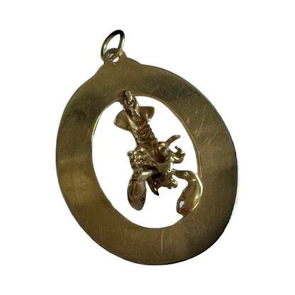 RARE Vintage 14K Articulated Lobster in Engine Turned Frame Pendant