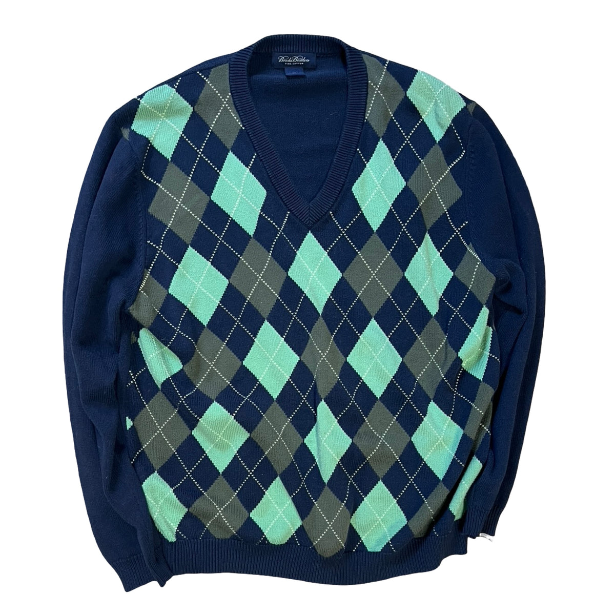 Vintage Brooks Brothers V Neck Argyle Sweater XXL