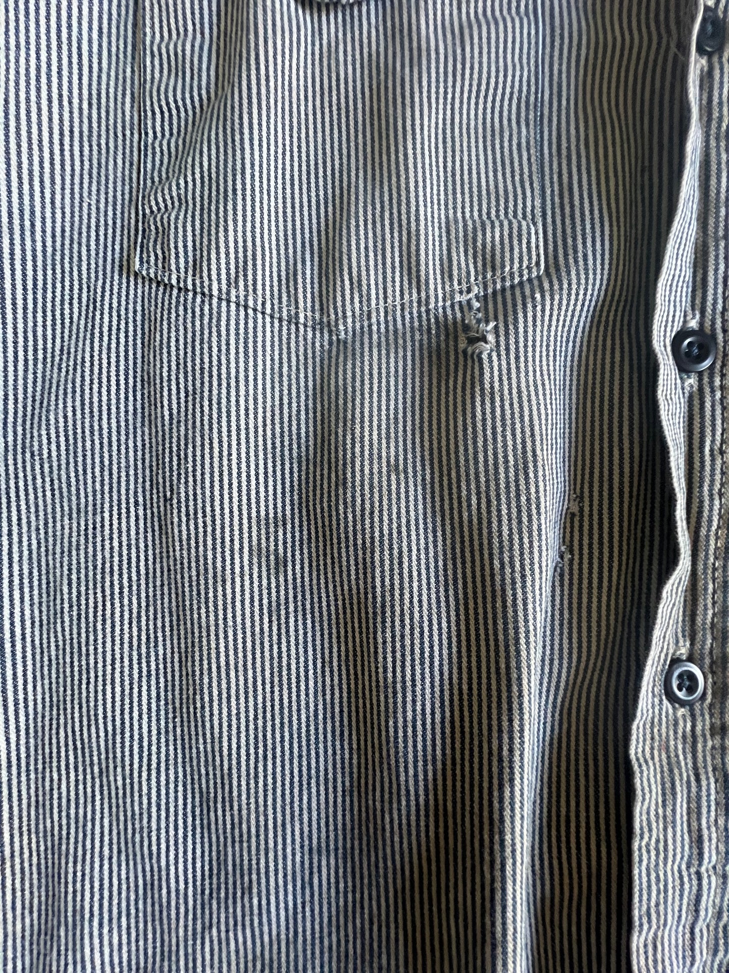 Vintage Heavily Distressed Hickory Stripe Work Shirt XL/XXL