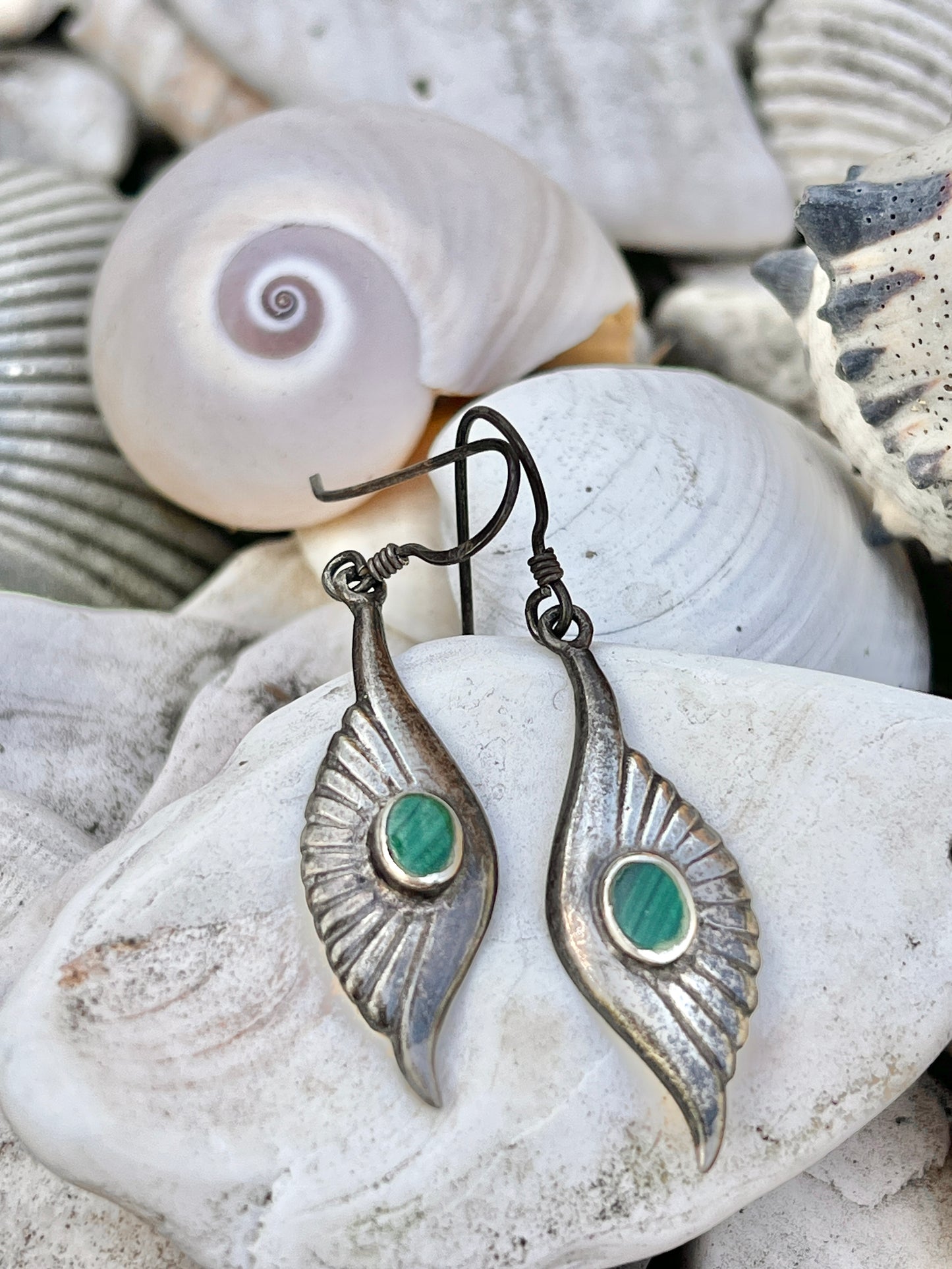 Vintage Rare Navajo Sterling Silver and Malachite Earrings