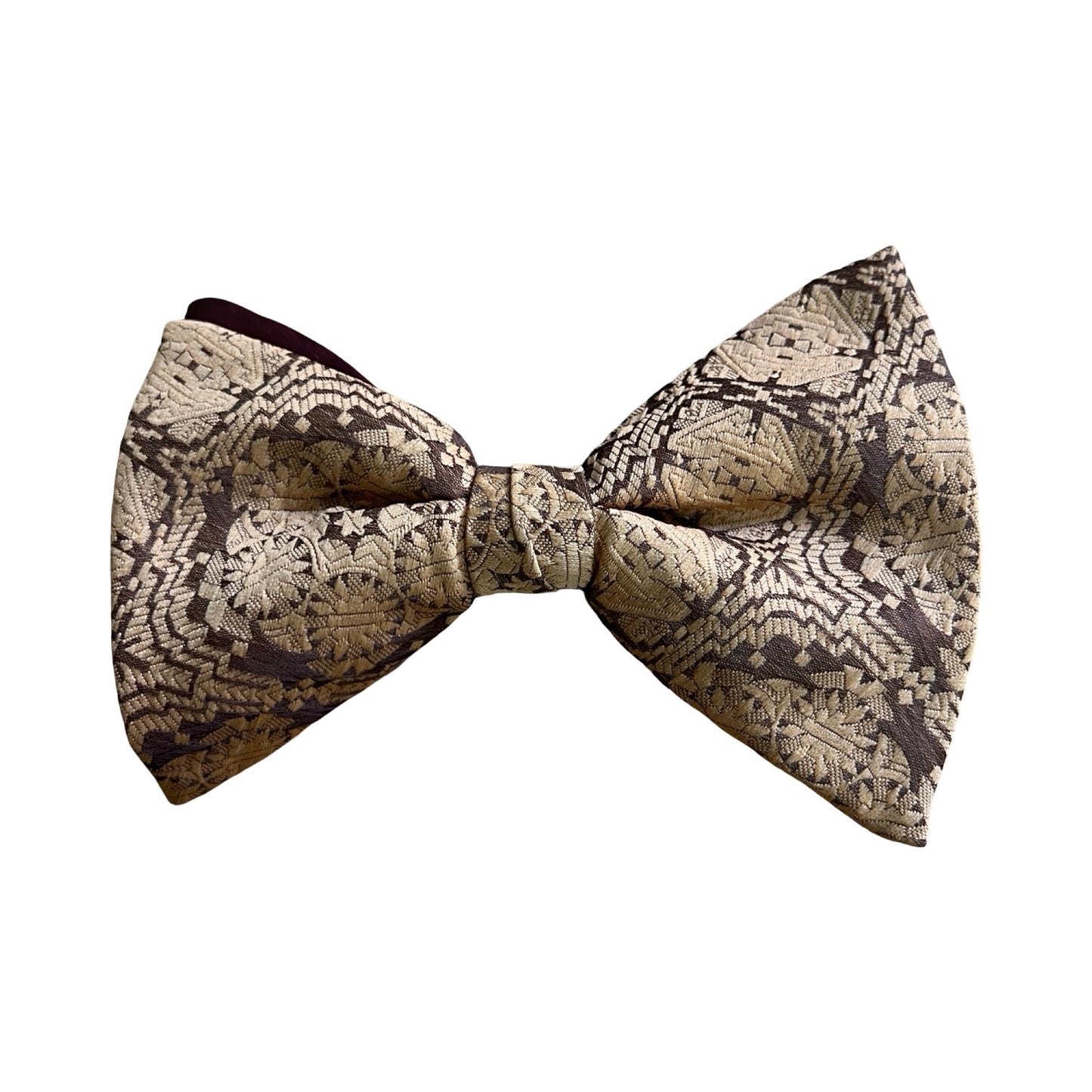 Vintage Brown Print Clip On Bow Tie