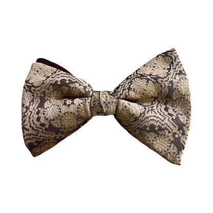 Vintage Brown Print Clip On Bow Tie