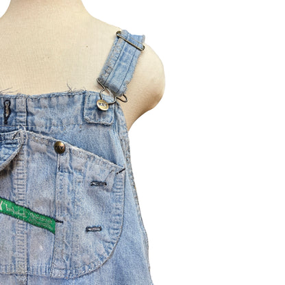 Vintage Distressed Key Imperial Denim Overalls Raw Hem