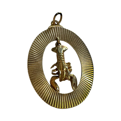 RARE Vintage 14K Articulated Lobster in Engine Turned Frame Pendant