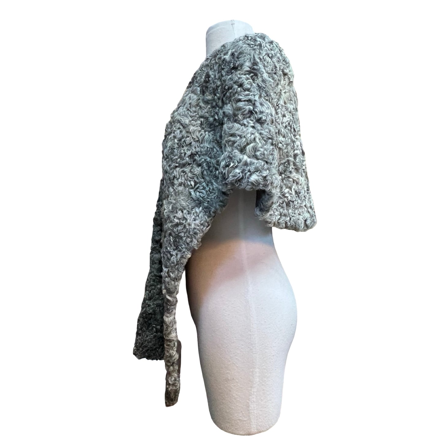 Vintage Salt & Pepper Curly Lamb Fur Stole