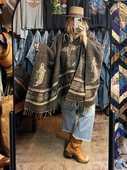 Rare Vintage 1960’s Guatemalan Quetzal Bird Handmade Wool Poncho O/S