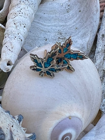 Vintage 70’s Sterling Silver & Turquoise Weed Leaf Studs