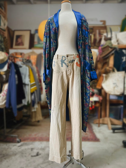Vintage Silk Embroidered Smoking Jacket Robe XL