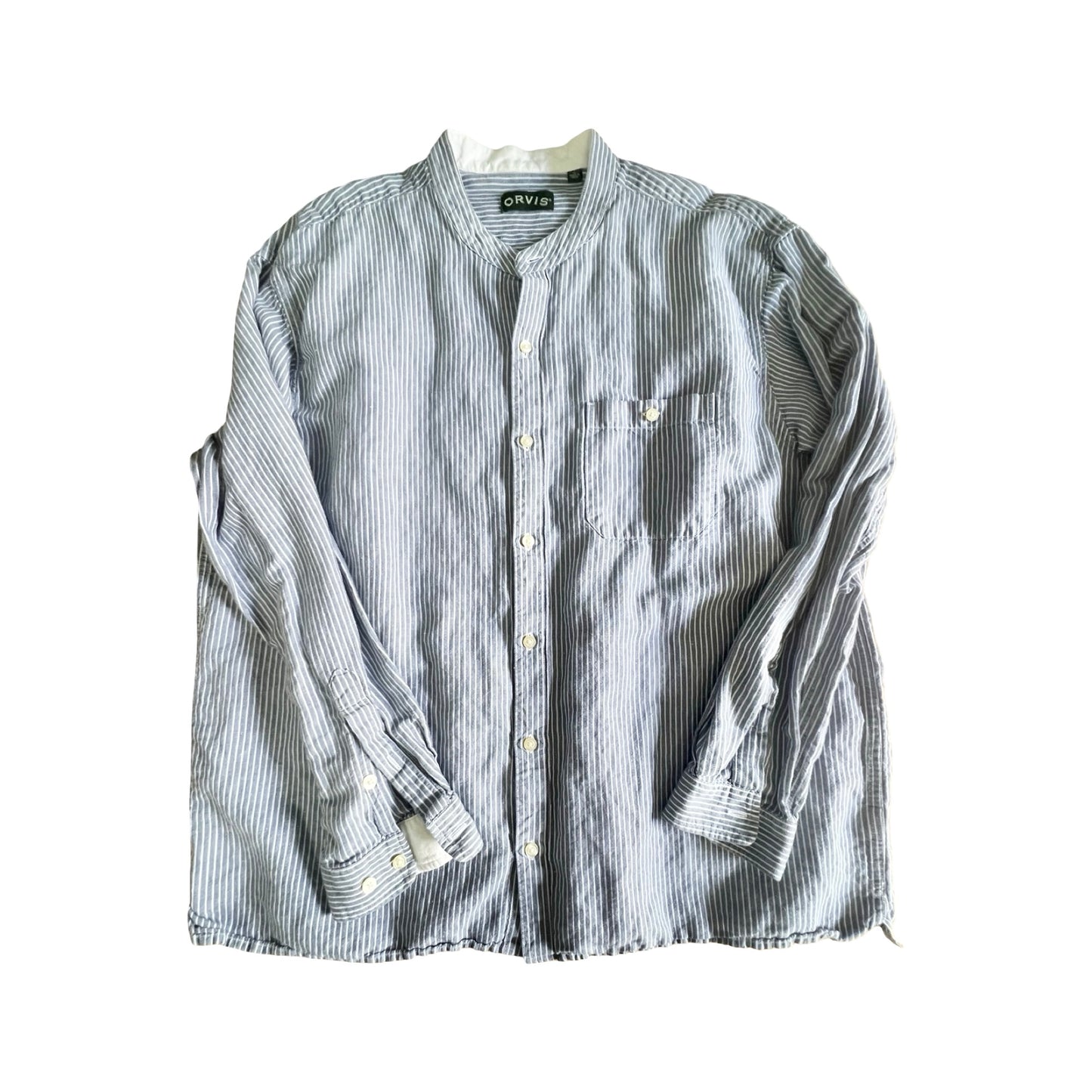 Vintage Orvis Mandarin Collar Striped Oxford XL
