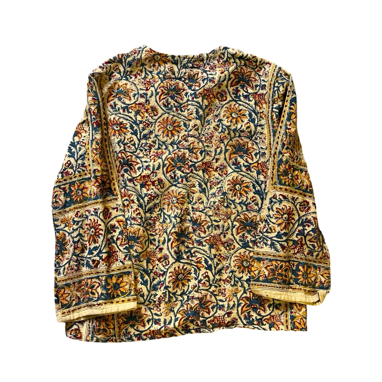 Vintage 70’s Men’s Block Print Bell Sleeve Tunic Cotton Gauze Bohemian L