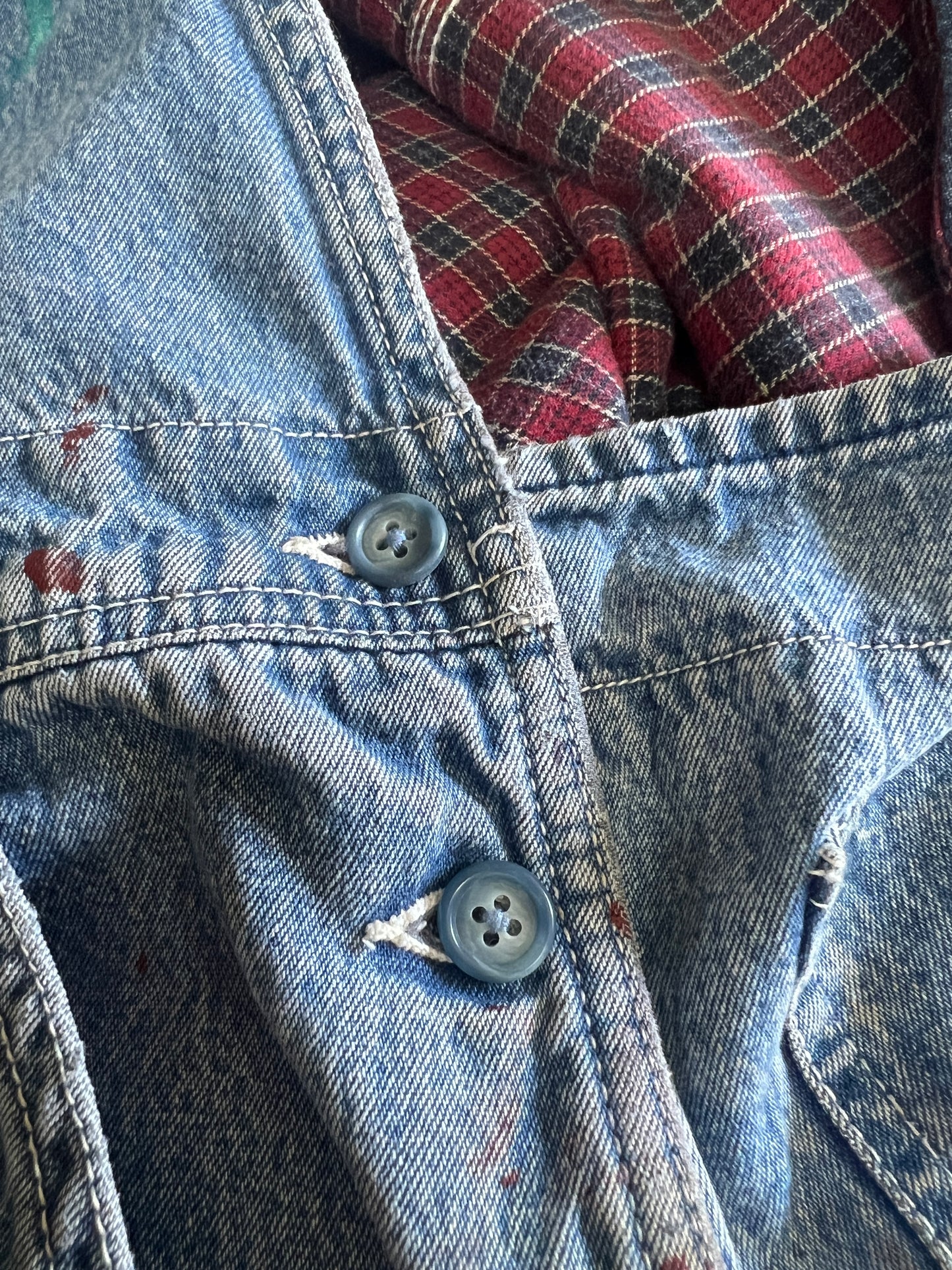 Vintage USA Works One Of A Kind Flannel Lined Distressed Painted Oversized Overalls