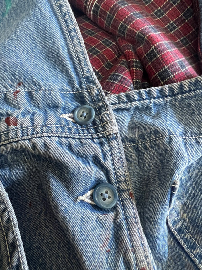 Vintage USA Works One Of A Kind Flannel Lined Distressed Painted Oversized Overalls