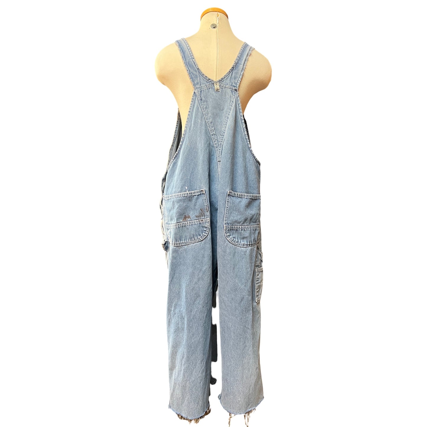 Vintage Distressed Key Imperial Denim Overalls Raw Hem