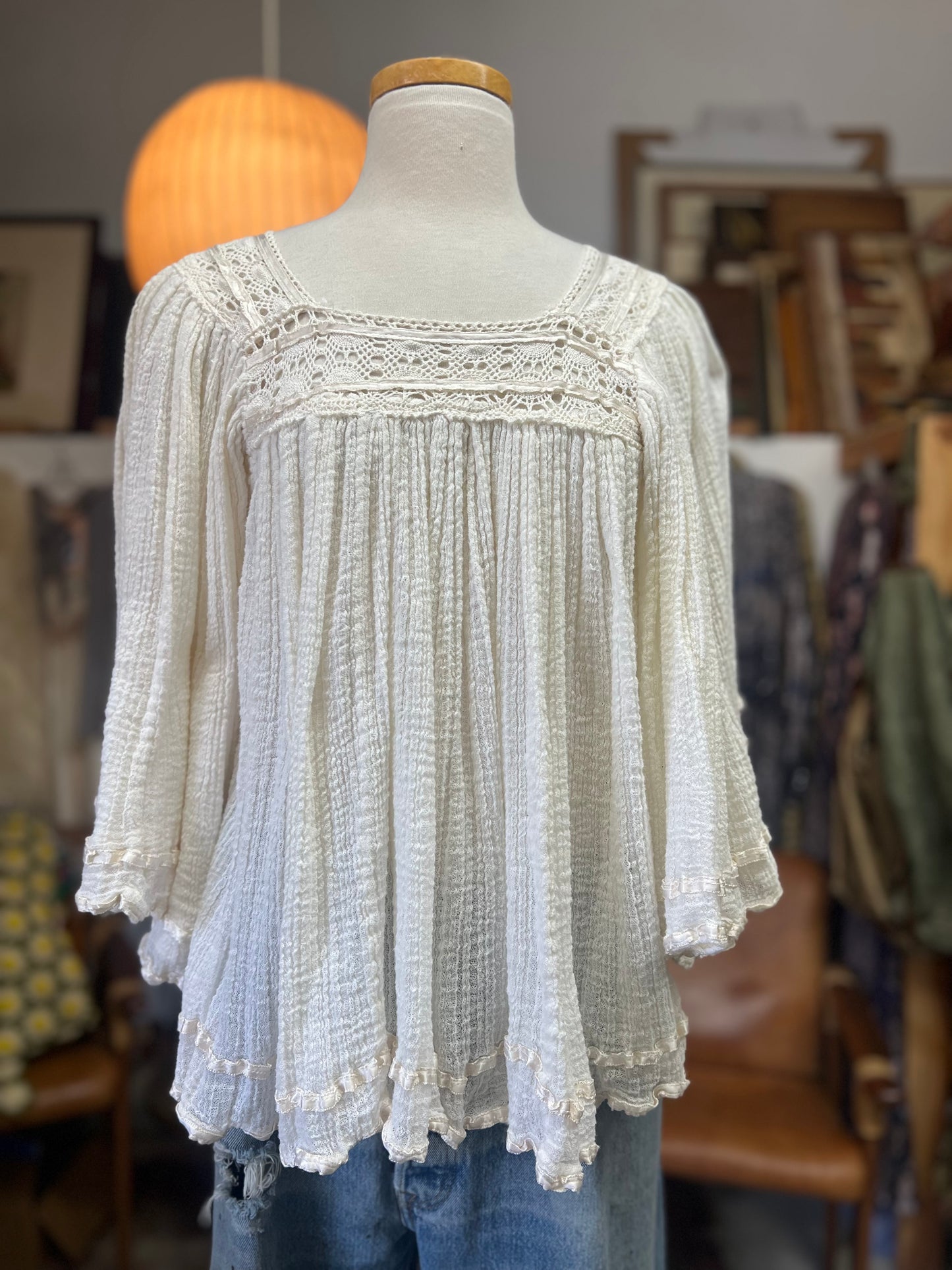 Vintage 70’s Billowy Gauze Goddess Top S/M
