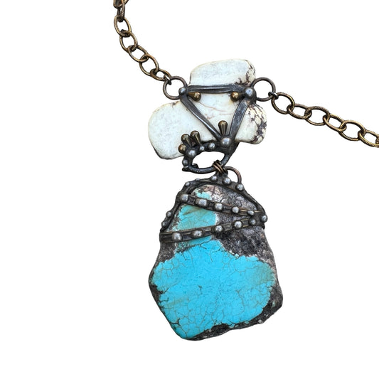 RARE Signed Mikal Winn 2012 Massive Turquoise Brutalist Statement Necklace