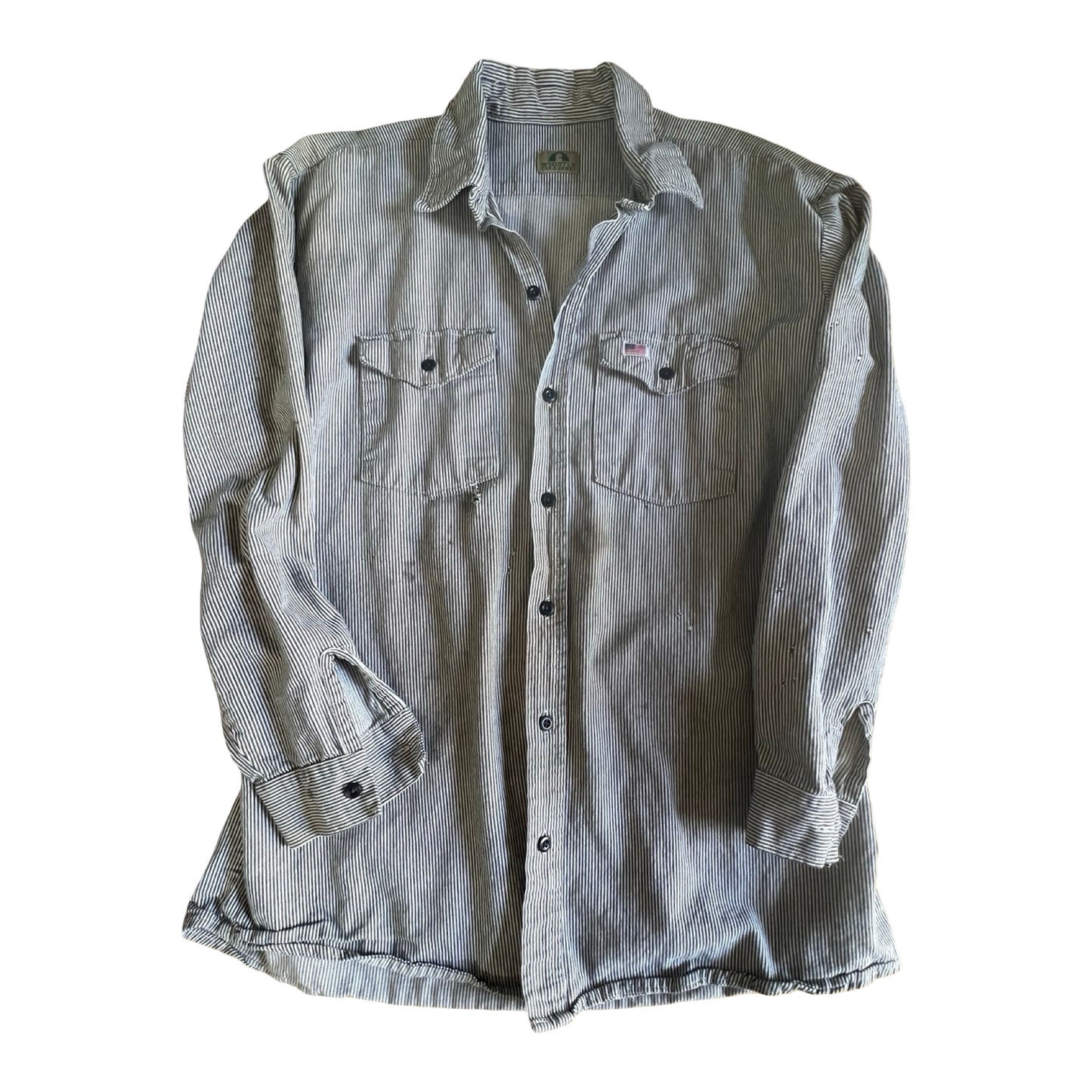 Vintage Heavily Distressed Hickory Stripe Work Shirt XL/XXL
