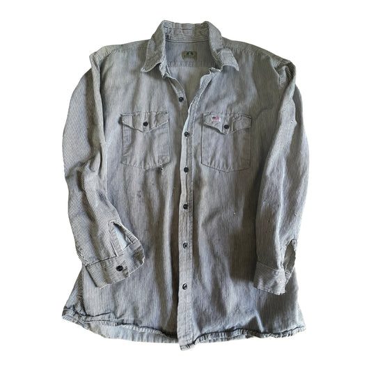 Vintage Heavily Distressed Hickory Stripe Work Shirt XL/XXL