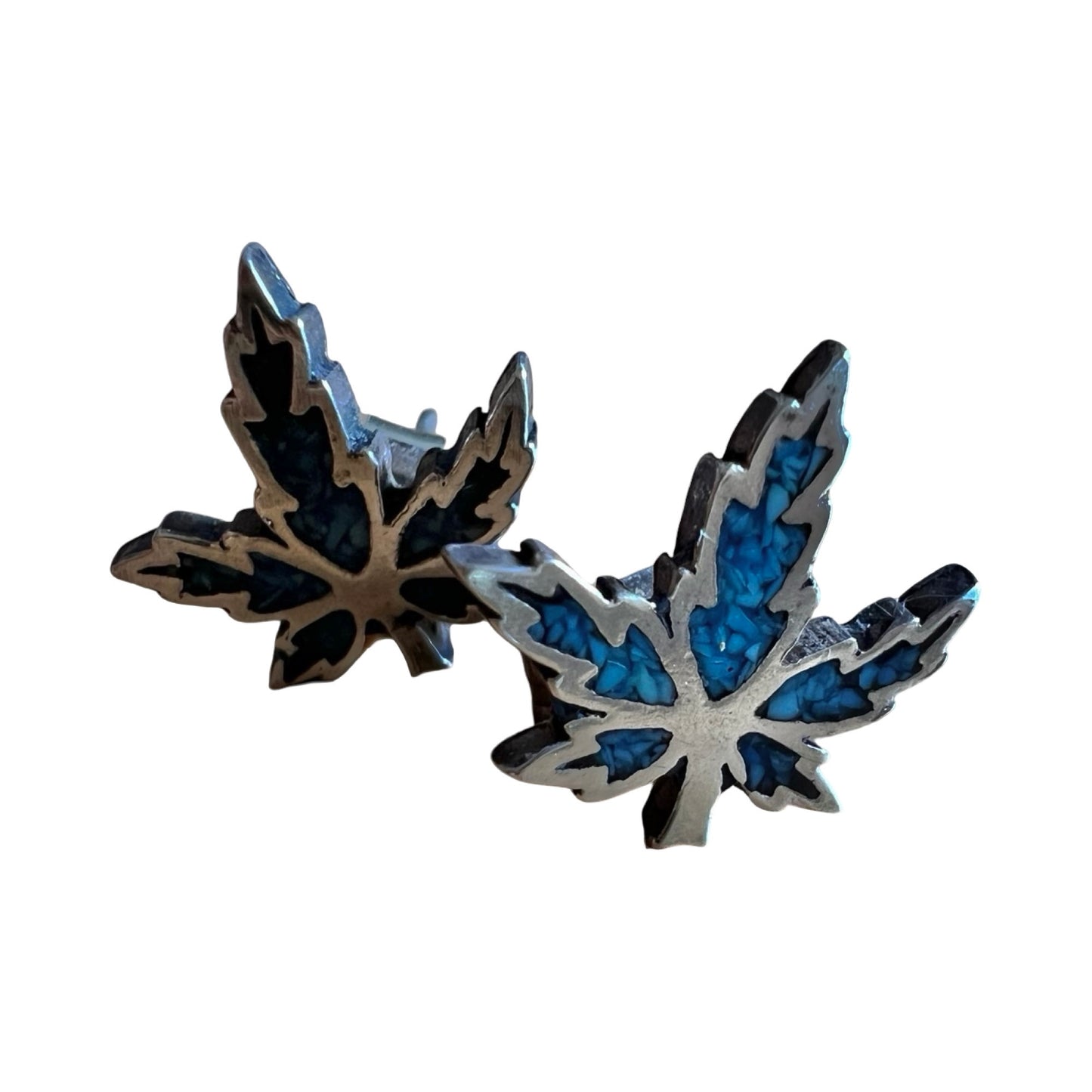 Vintage 70’s Sterling Silver & Turquoise Weed Leaf Studs