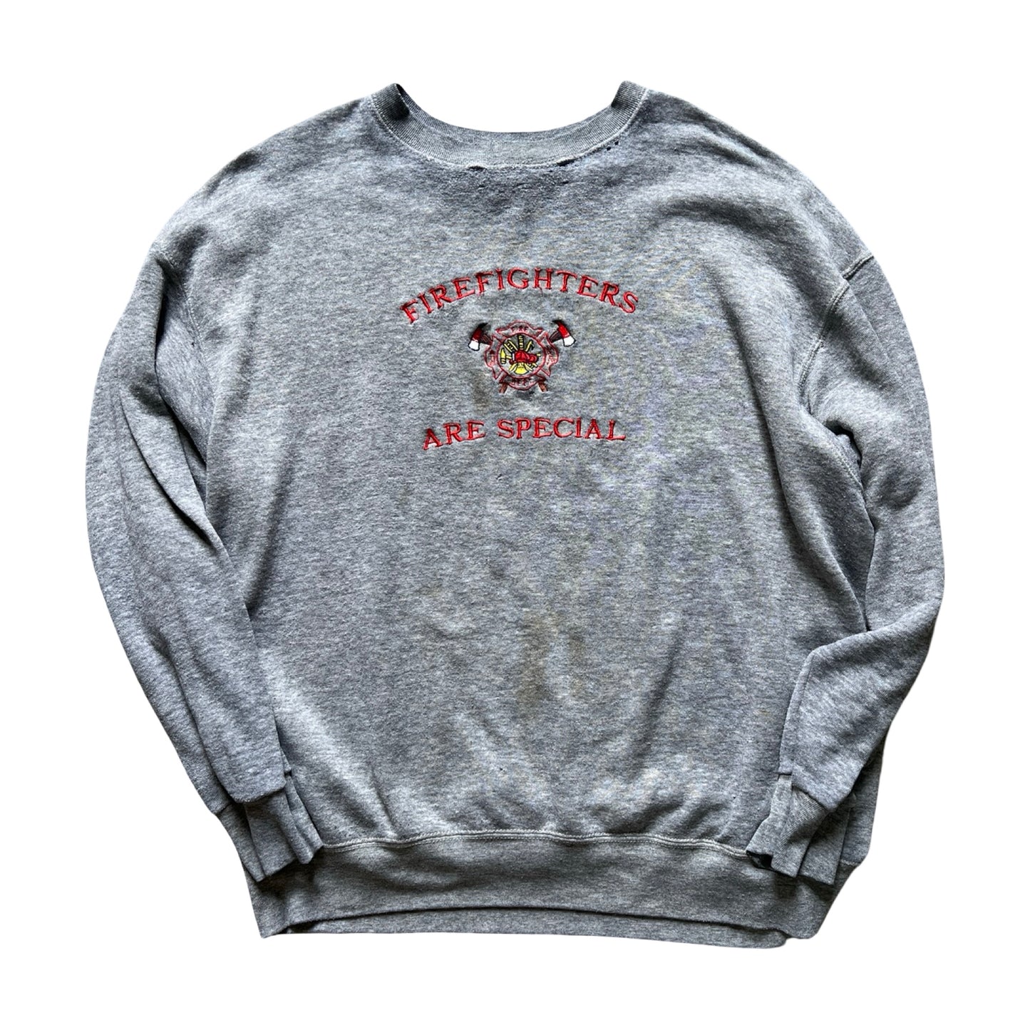 Vintage 80’s “Firefighters Are Special” Heavily Distressed Raglan Sweatshirt Worn to Perfection XL