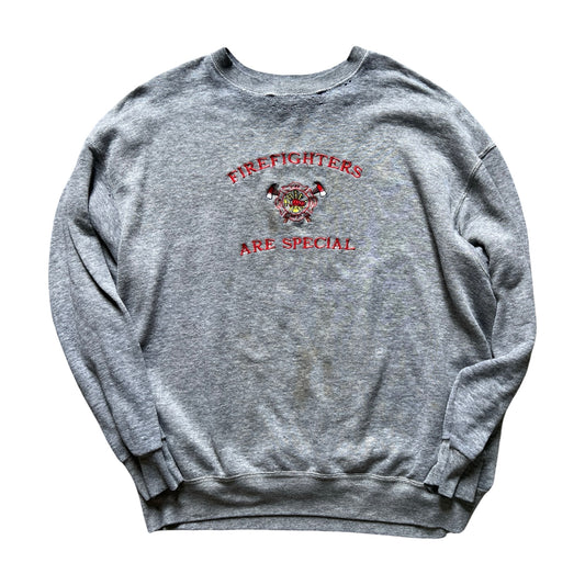 Vintage 80’s “Firefighters Are Special” Heavily Distressed Raglan Sweatshirt Worn to Perfection XL