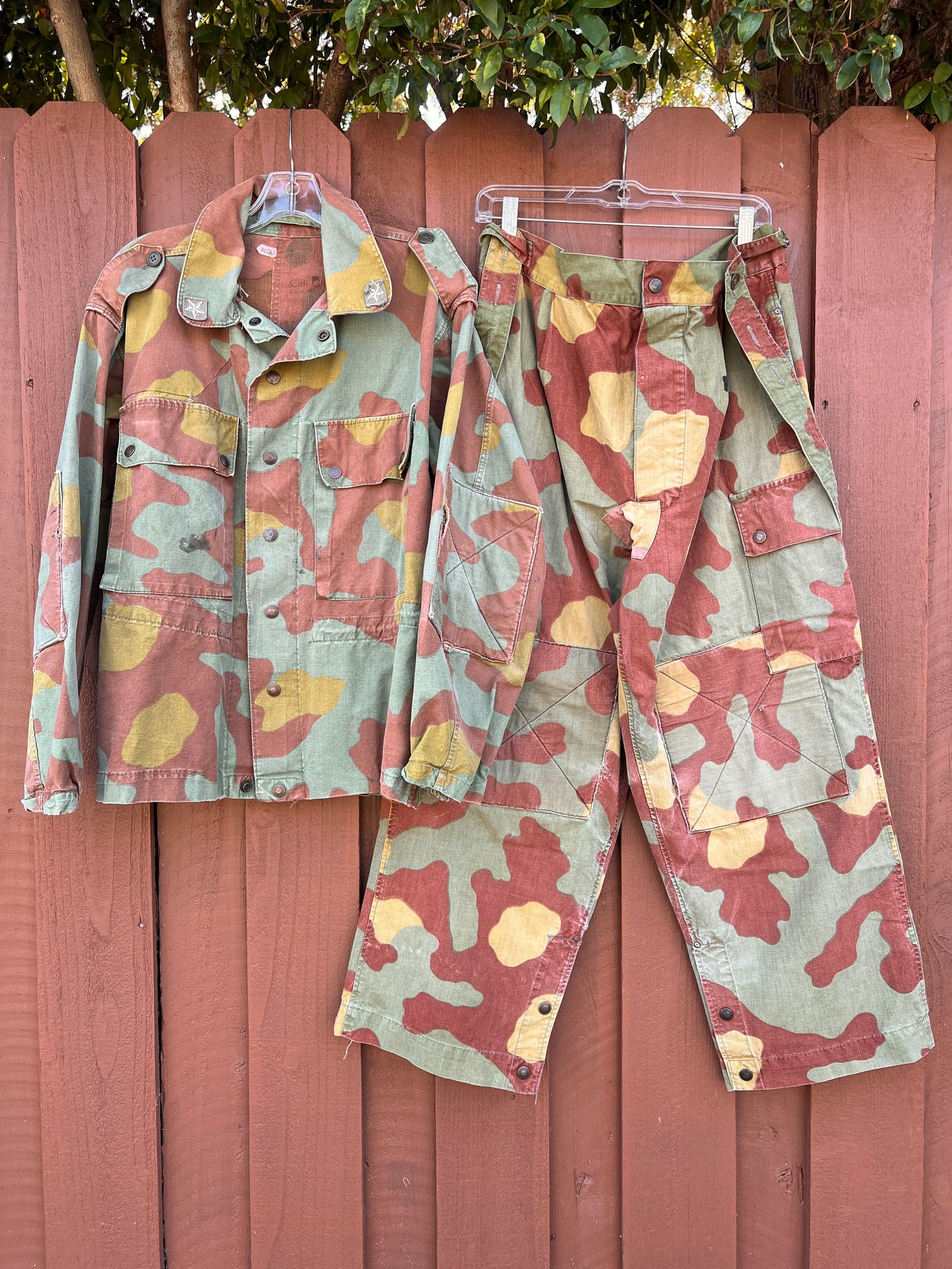 Vintage 1960’s Italian San Marco Camouflage Suspender Cargo Pants 34X27