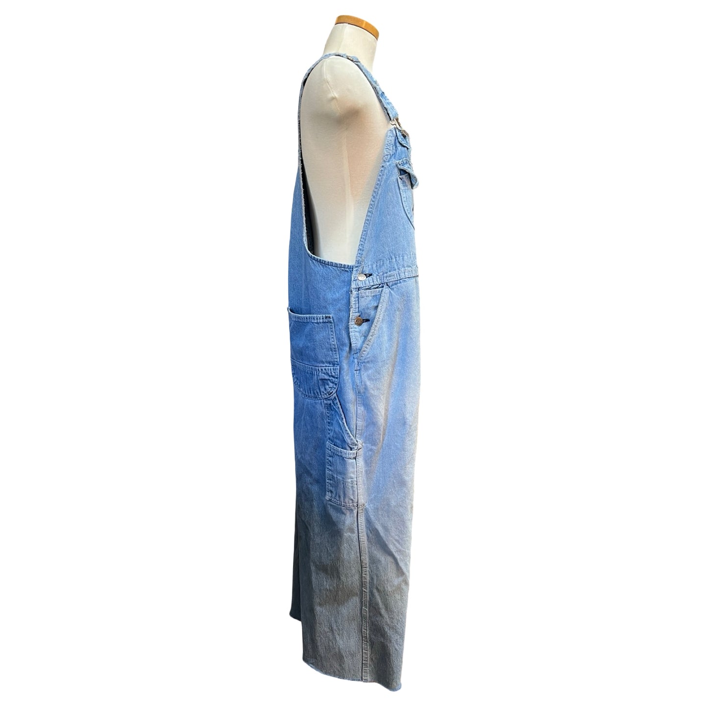 Vintage Distressed Key Imperial Denim Overalls Raw Hem