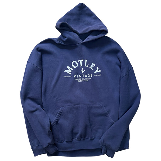 Vintage Oversized Distressed Navy Russell Hoodie w/ MV Logo 3XL #26