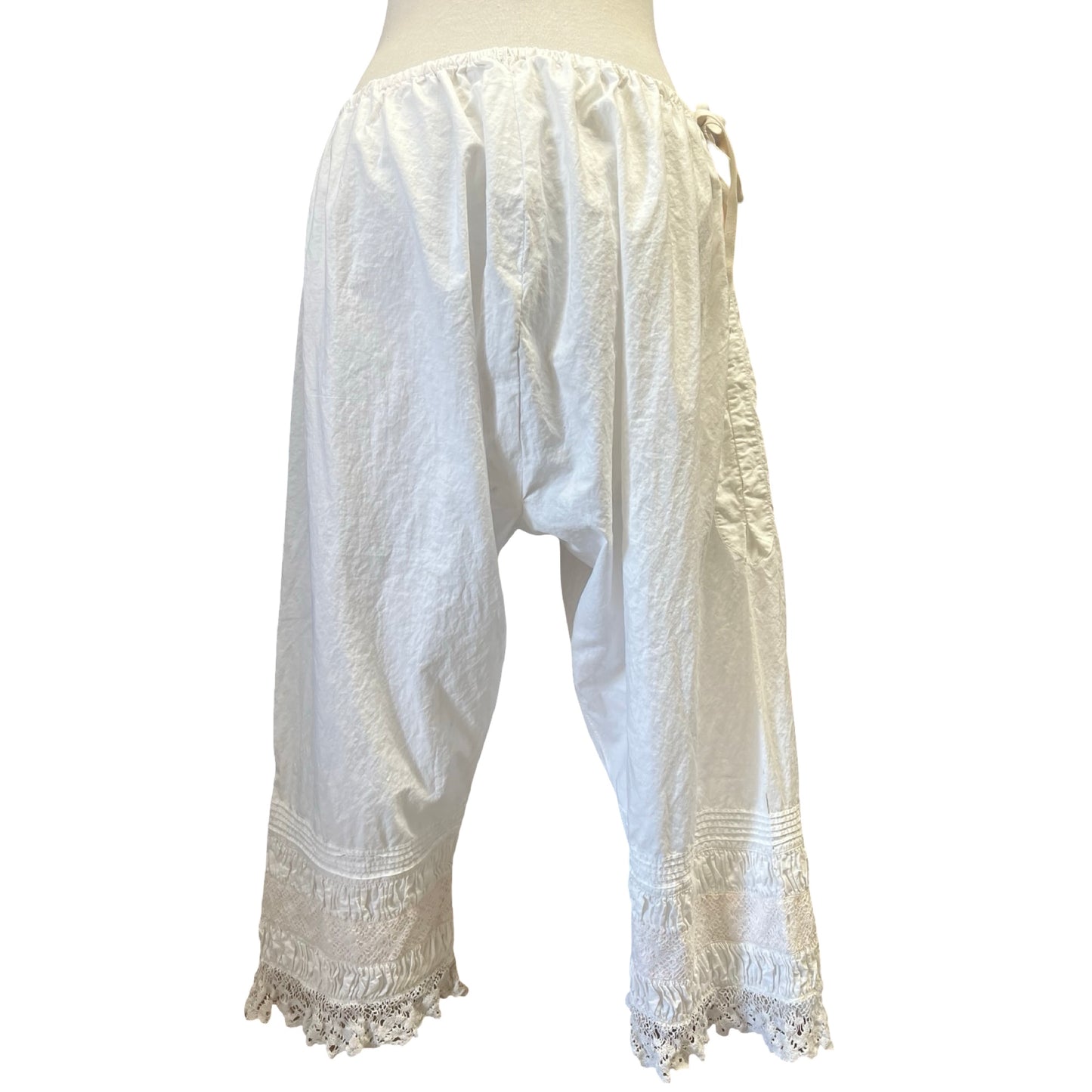 Vintage Antique Cotton Bloomers w/ Pin-tuck Lace Detail O/S