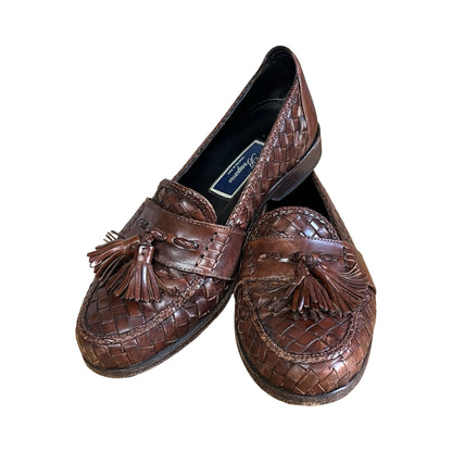 Vintage Bragano Distressed Woven Leather Tassel Loafers Made In Italy Men’s 7.5