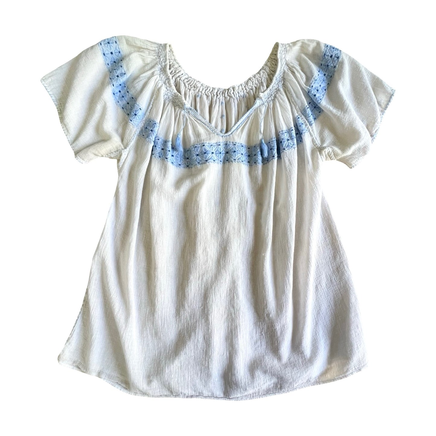 Vintage 60’s Romanian Embroidered Short Sleeve Gauze Top S/M