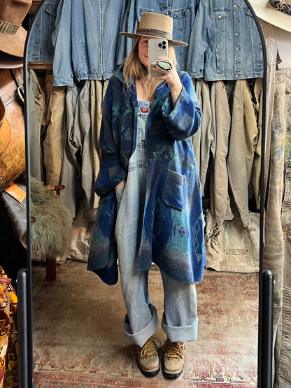Tysa Aztec Camp Blanket Shawl Collar Oversized Wrap Jacket 2/3 L/XL Never Worn