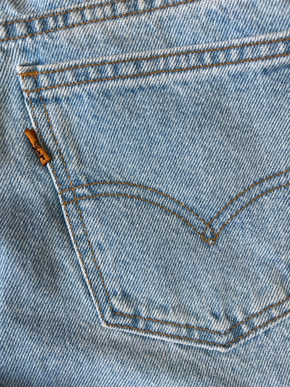 Rare One Of A Kind Vintage 1980’s Levi’s 562 Upside Down Orange Tab Patched Jorts 29/30