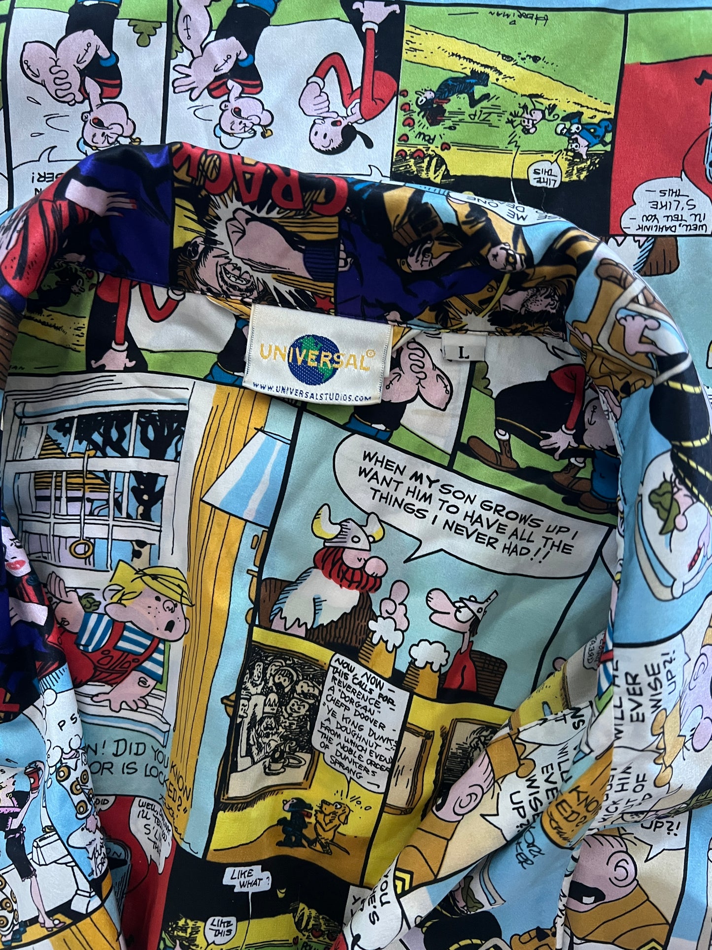 RARE SET Vintage Universal Studios Sunday Comic Silk Mens Pajamas L
