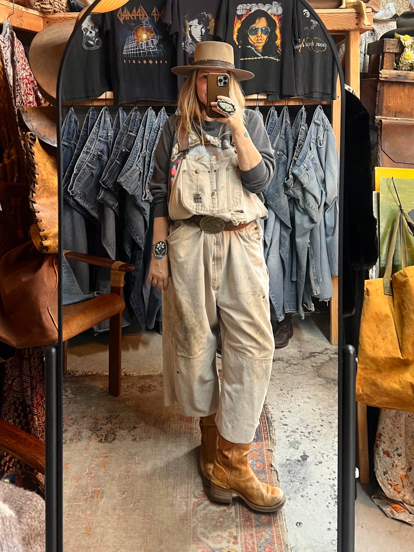 Vintage Heavily Distressed Oversized Double Knee Reed Canvas Overalls 52