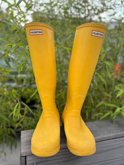 Vintage Hunter Rain Boots Wellies Classic Yellow Mens 7 Womens 8