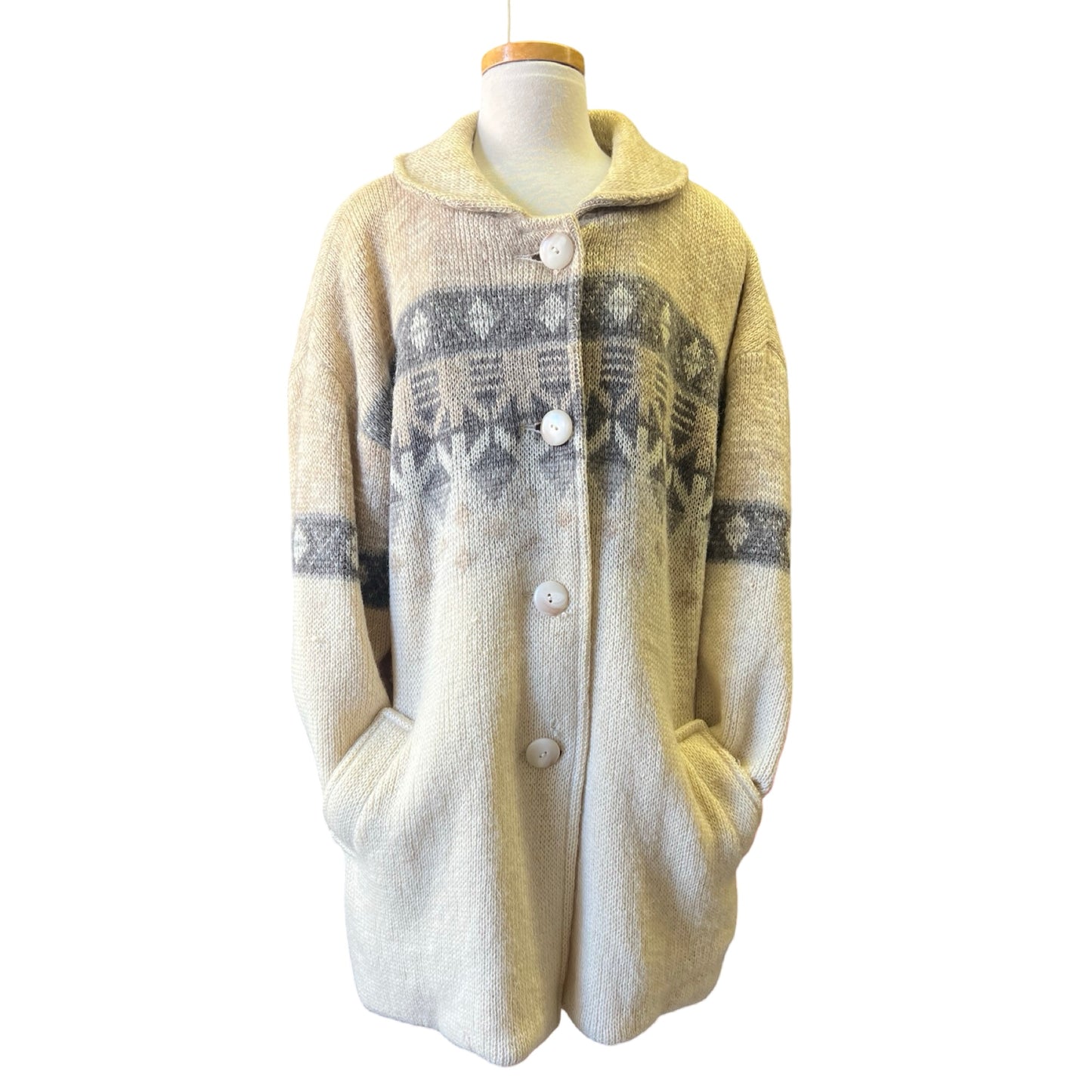 Vintage Alafoss of Iceland Nordic Print Button Front Sweater Coat L/XL