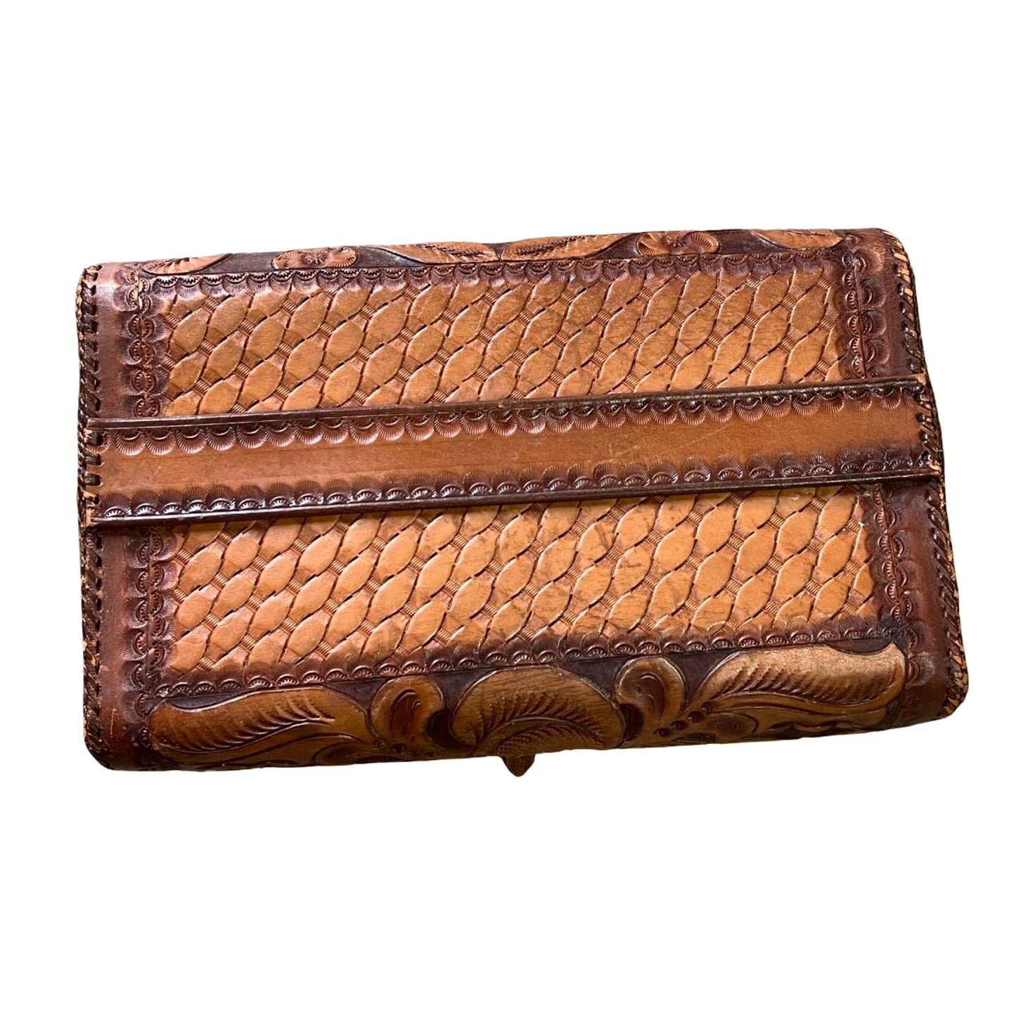 Vintage 70’s Hand Tooled Oversized Structured Clutch