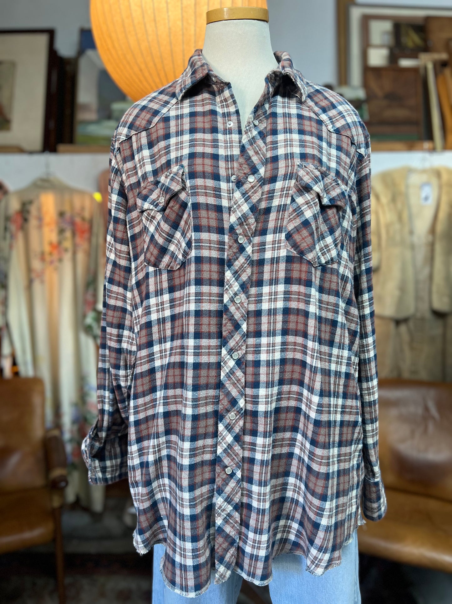 Vintage Oversized Wrangler Pearl Snap Flannel