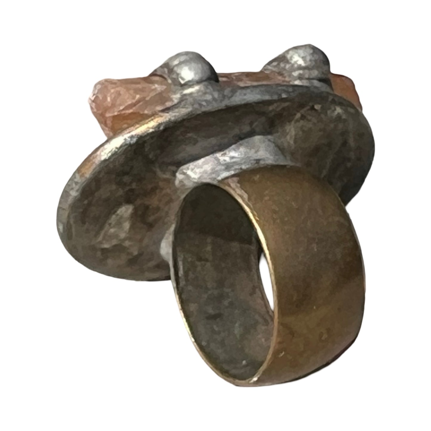 Signed Mikal Winn 2012 Crystal Stone Mixed Metal Brutalist Ring Size 7