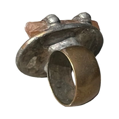 Signed Mikal Winn 2012 Crystal Stone Mixed Metal Brutalist Ring Size 7