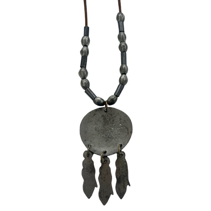 Vintage Navajo Silver & Leather Dream Catcher Necklace